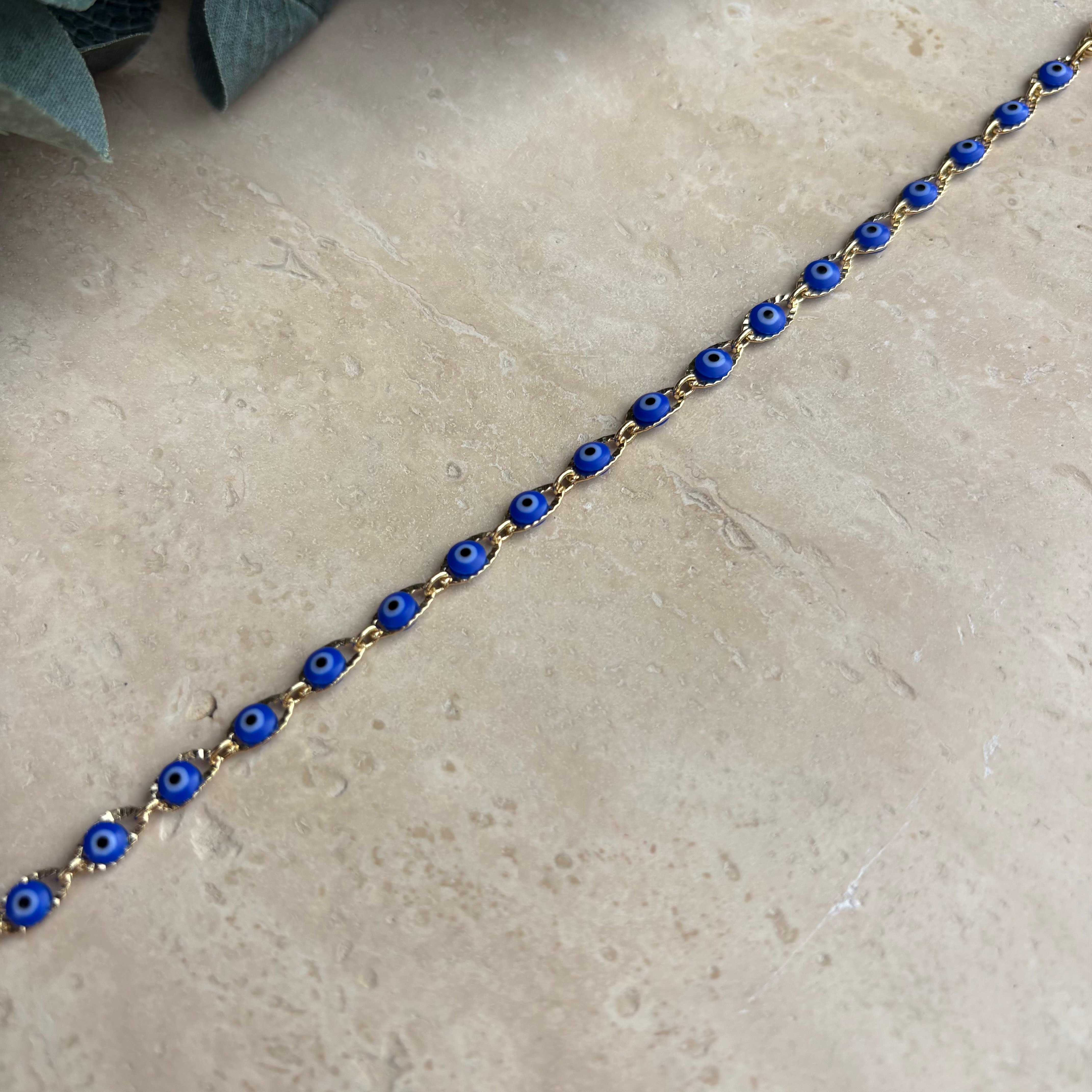 14K Özel Seri Mavi Boncuklu Bileklik (17+3 cm)