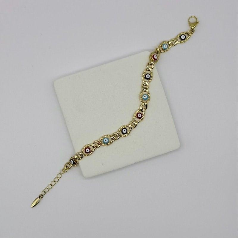 14K Özel Seri Nazar Boncuklu Zincir Bileklik (19+3 cm)