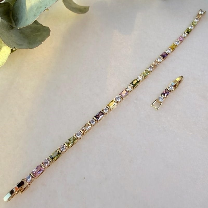 14K Özel Seri Pastel Renkli Taşlı Bileklik (17+2 cm)