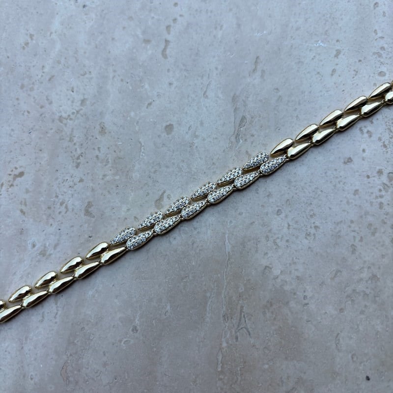 14K Özel Seri Sıra Damla Model Taşlı Bileklik (17+2 cm)