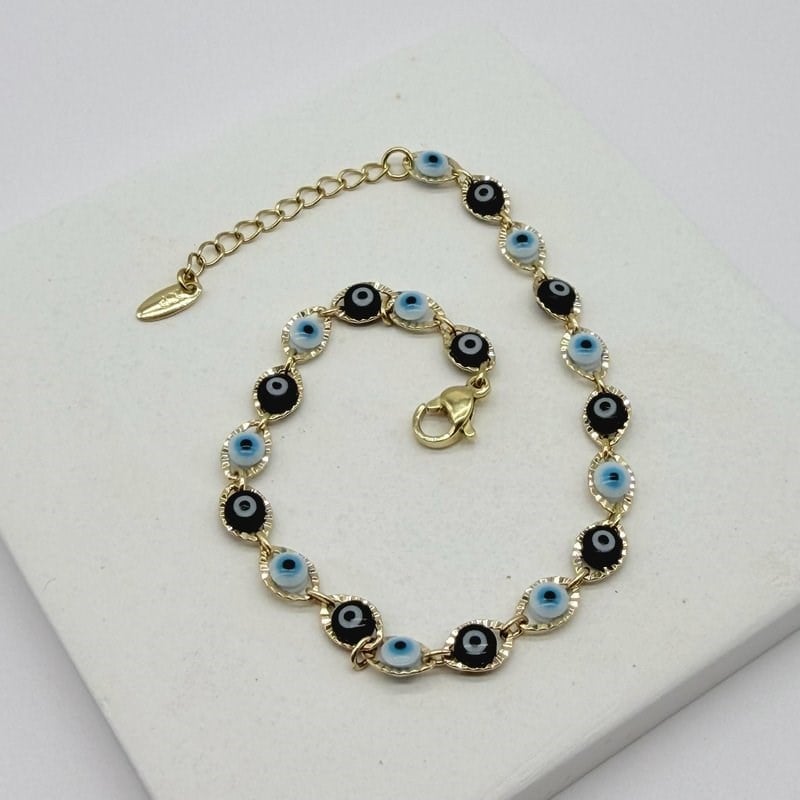 14K Özel Seri Siyah Beyaz Gözlü Bileklik (17+3 cm)