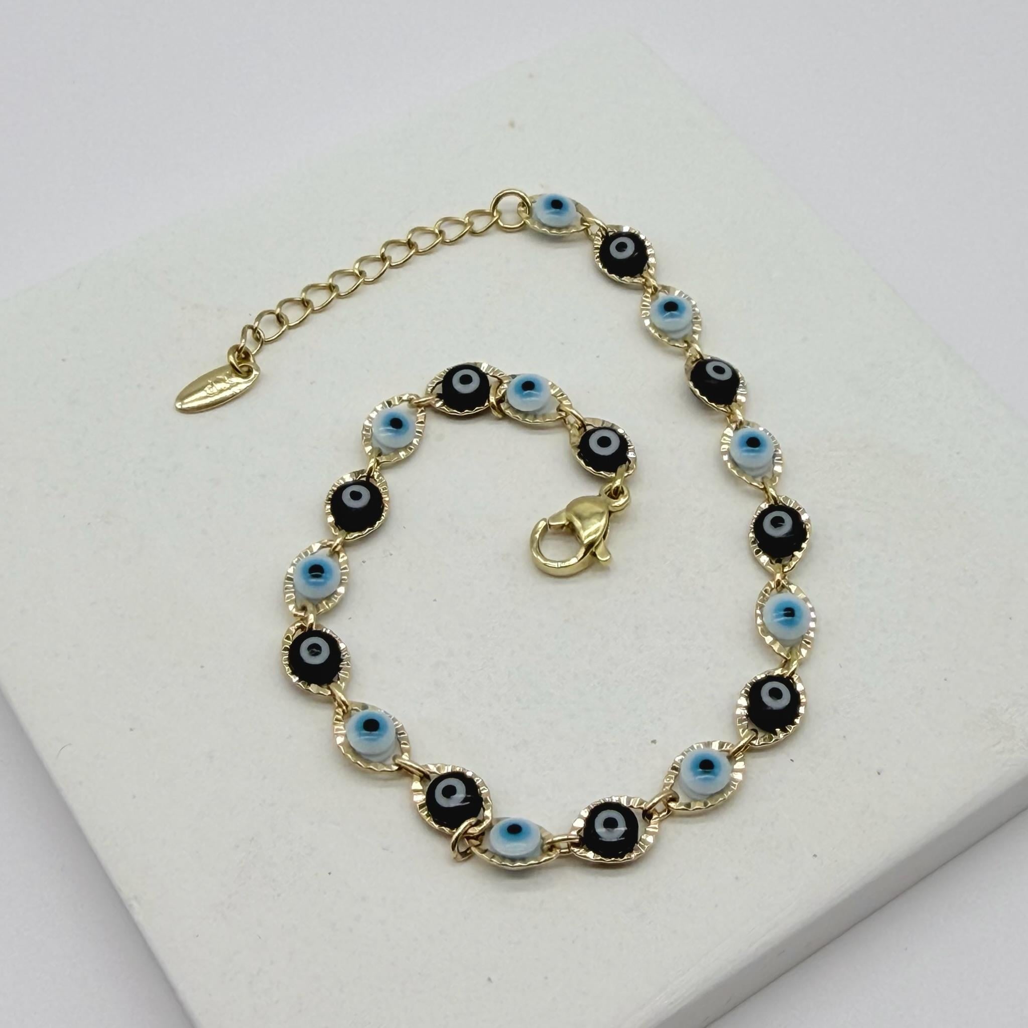 14K Özel Seri Siyah Beyaz Gözlü Bileklik (17+3 cm)