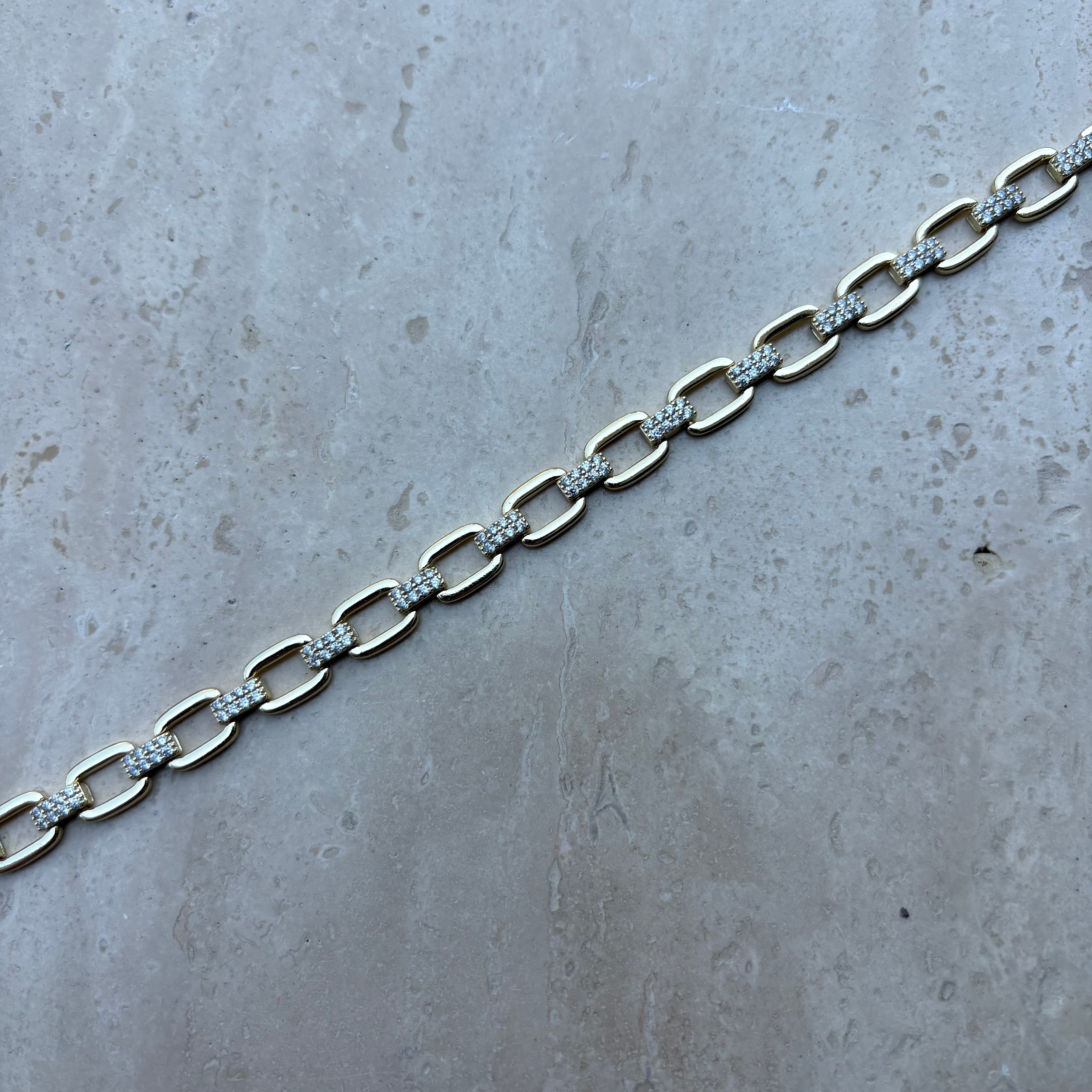 14K Özel Seri Taşla Birleştirilmiş Zarif Bileklik (17+2 cm)