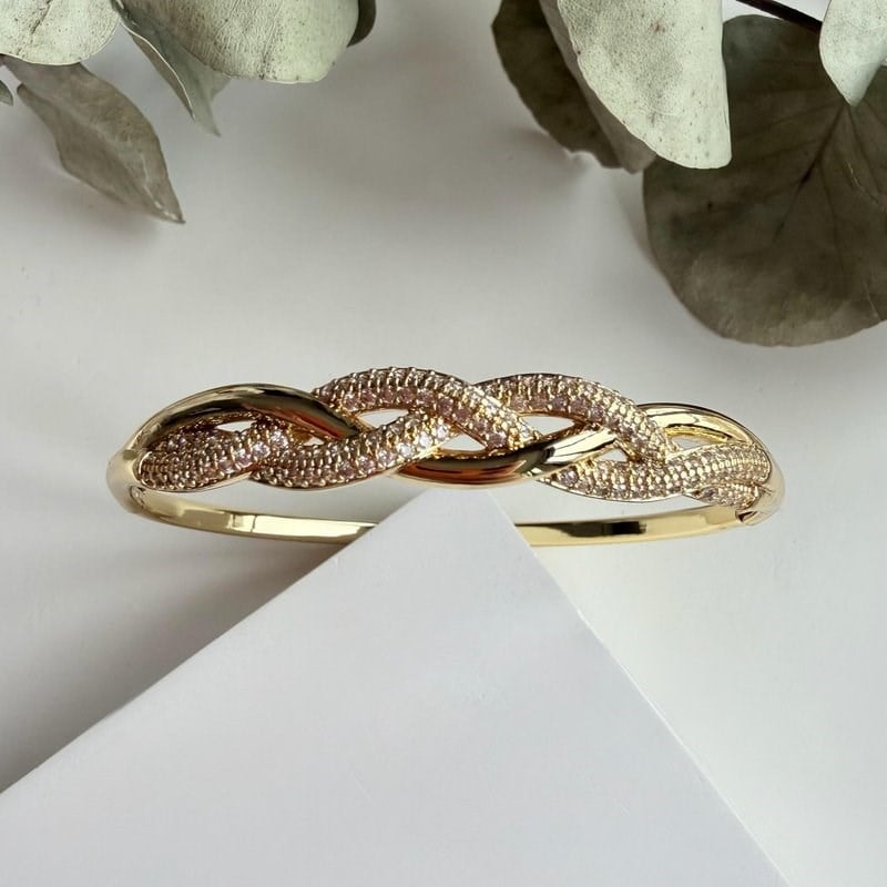 14K Özel Seri Taşlı Örgü Model Kelepçe