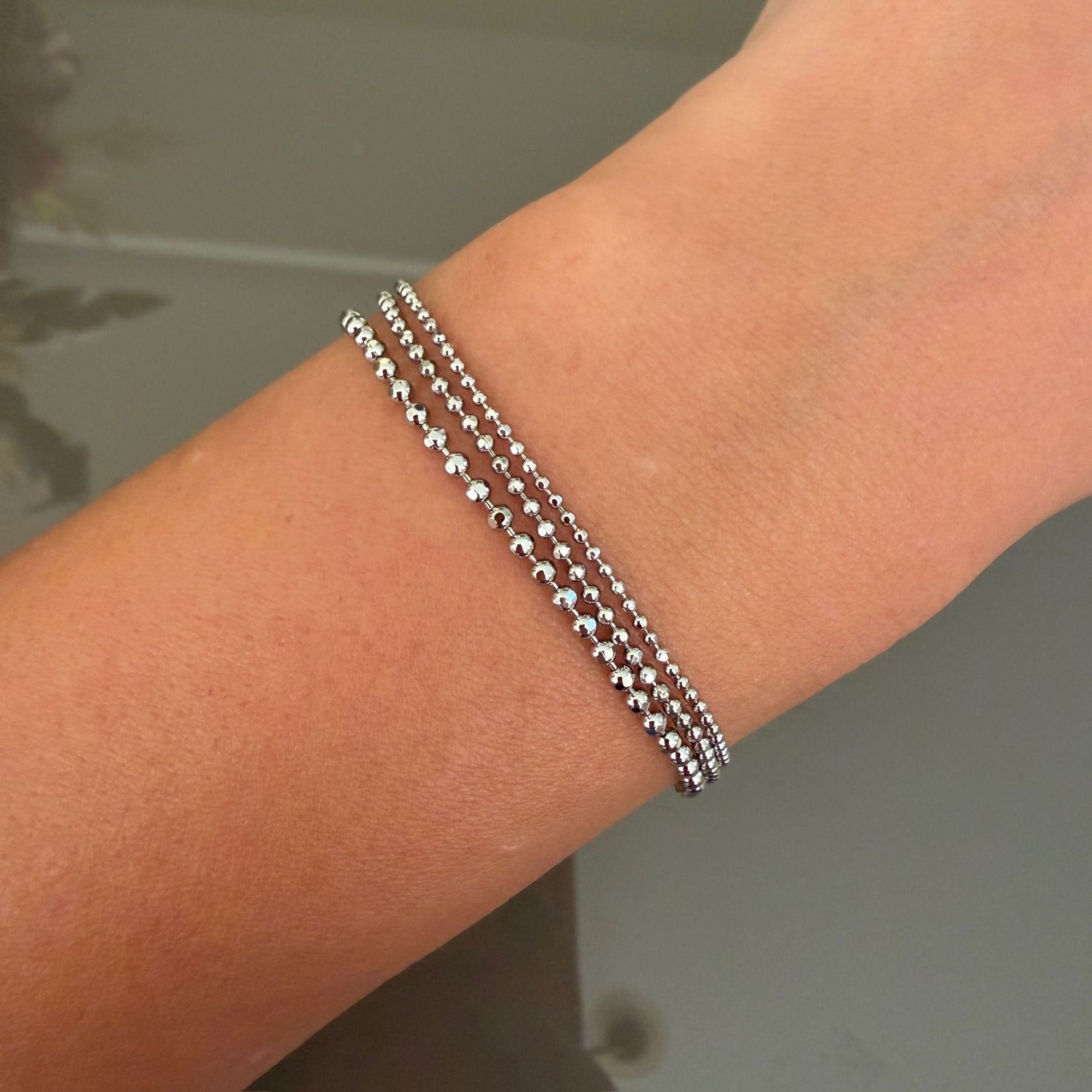 14K Özel seri Üçlü Boncuk Zincirli Silver Bileklik