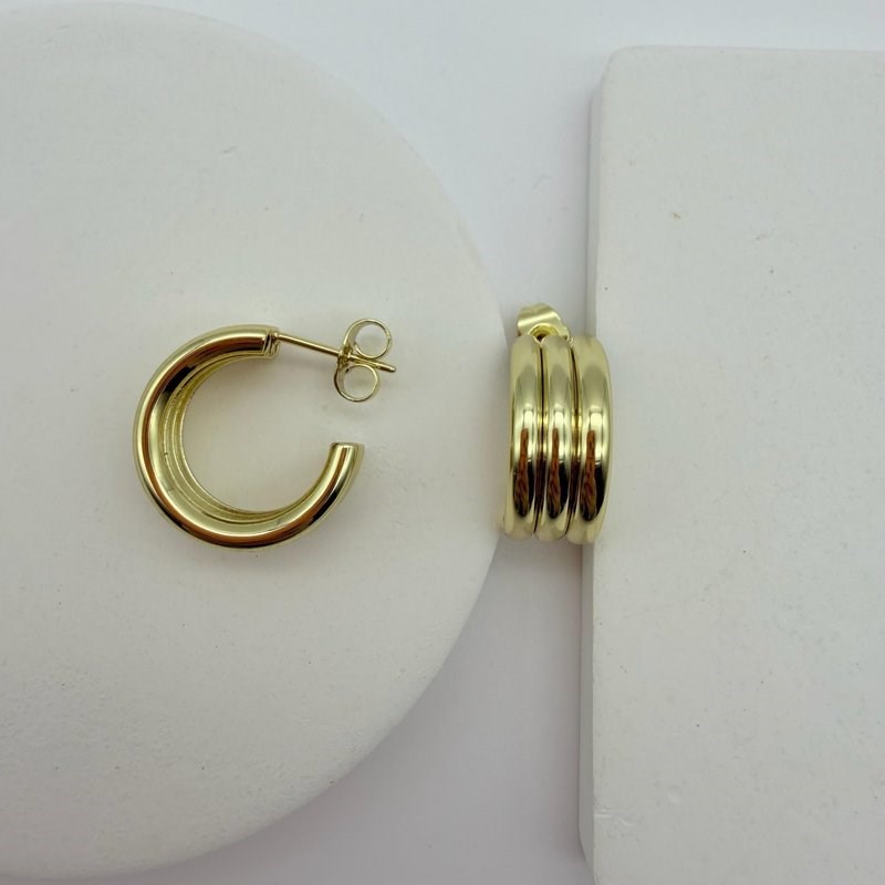 14K Özel Seri Üçlü C Küpe