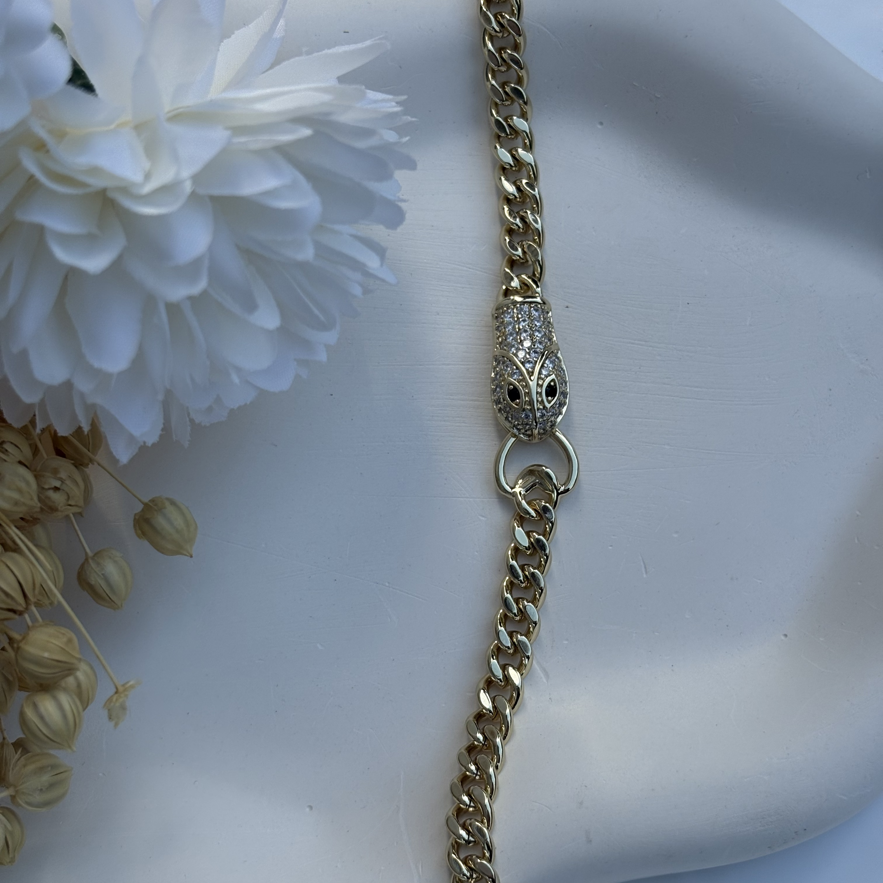 14K Özel Seri Yılan Başlı Zincir Bileklik (17+2 cm)