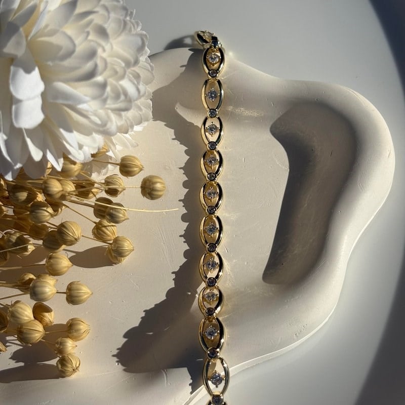 14K Özel Seri Zirkon Taşlı  Oval Zincir Bileklik (17+2 cm)