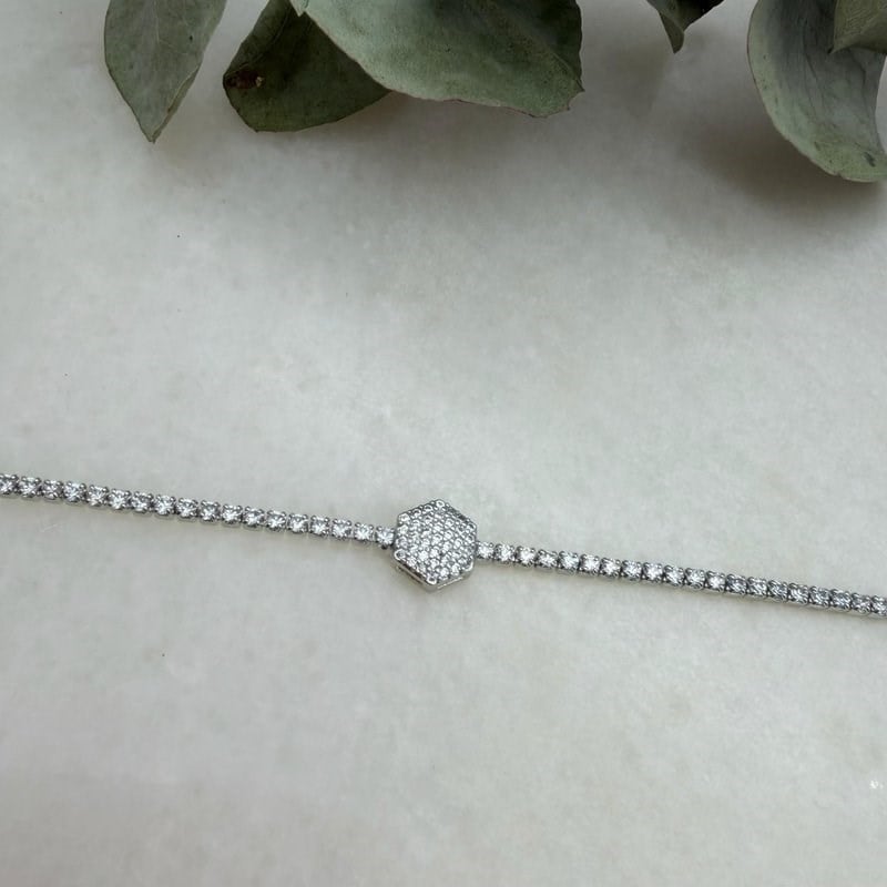 Altıgen Taşlı Tamtur Bileklik (17+2 cm)