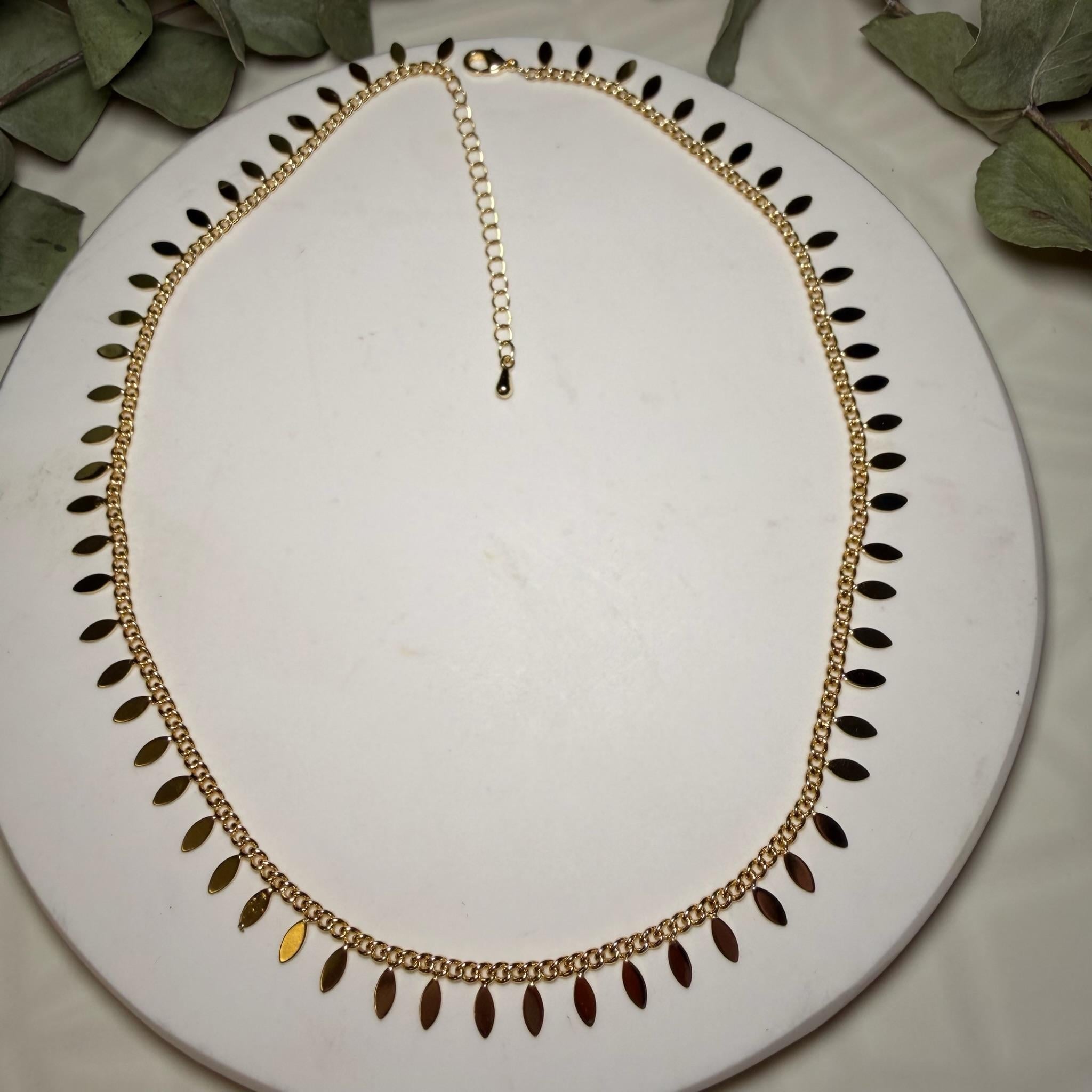 Altın Kaplama Yaprak Pullu Gold Zincir Kolye (45+5 cm)