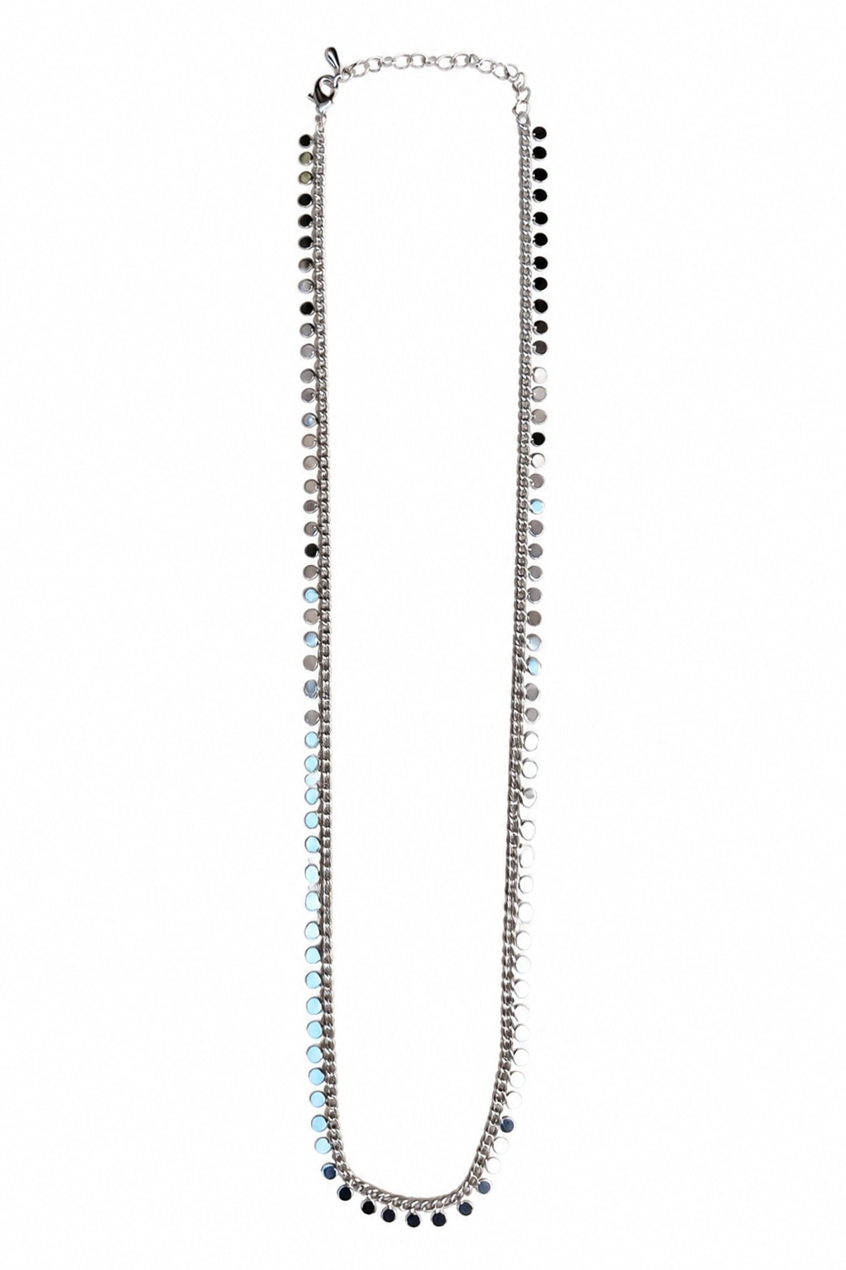 Altın Kaplama Yuvarlak Pullu Gümüş Renk Zincir Kolye (45+5 cm)