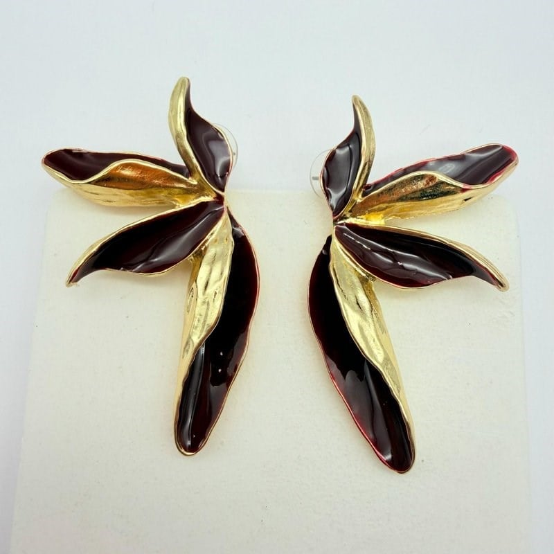 Bordo Gold Yarım Çiçek Marka Küpe