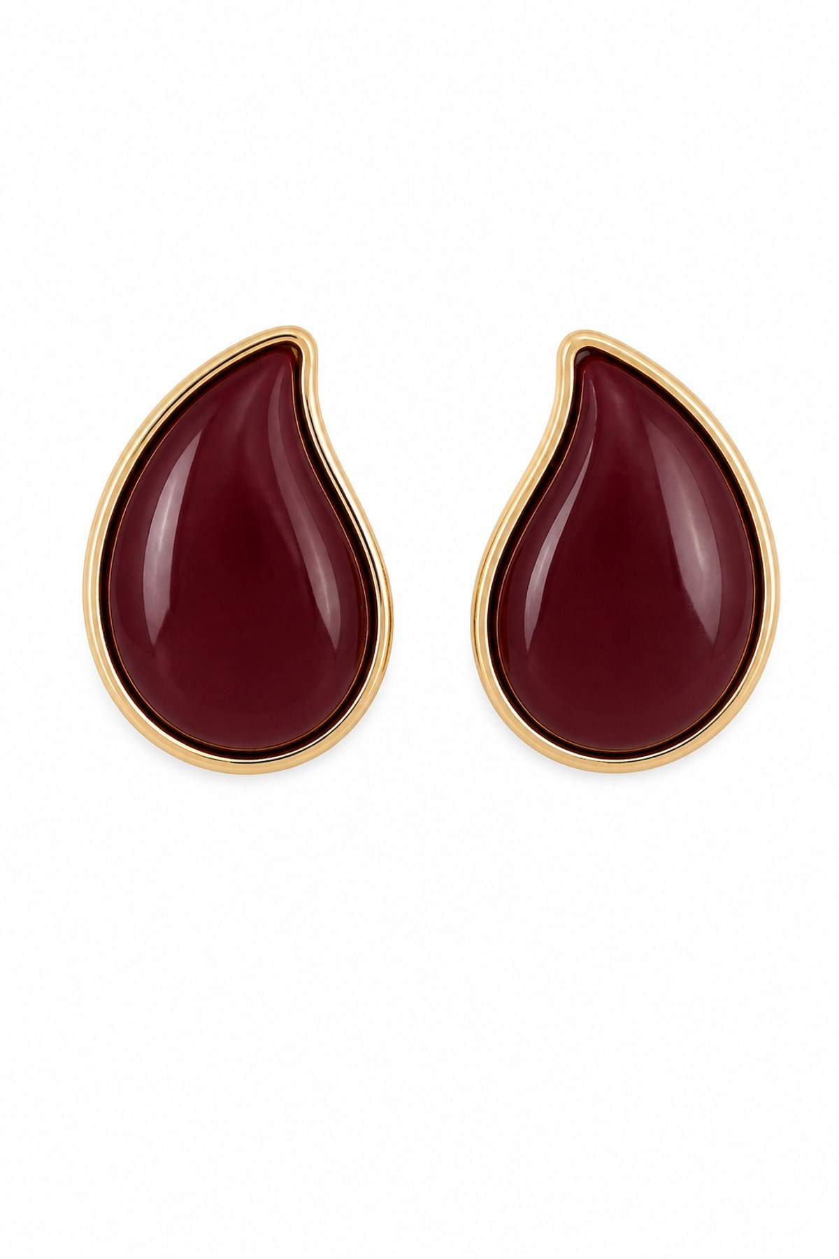Bordo Taşlı Damla Model Küpe