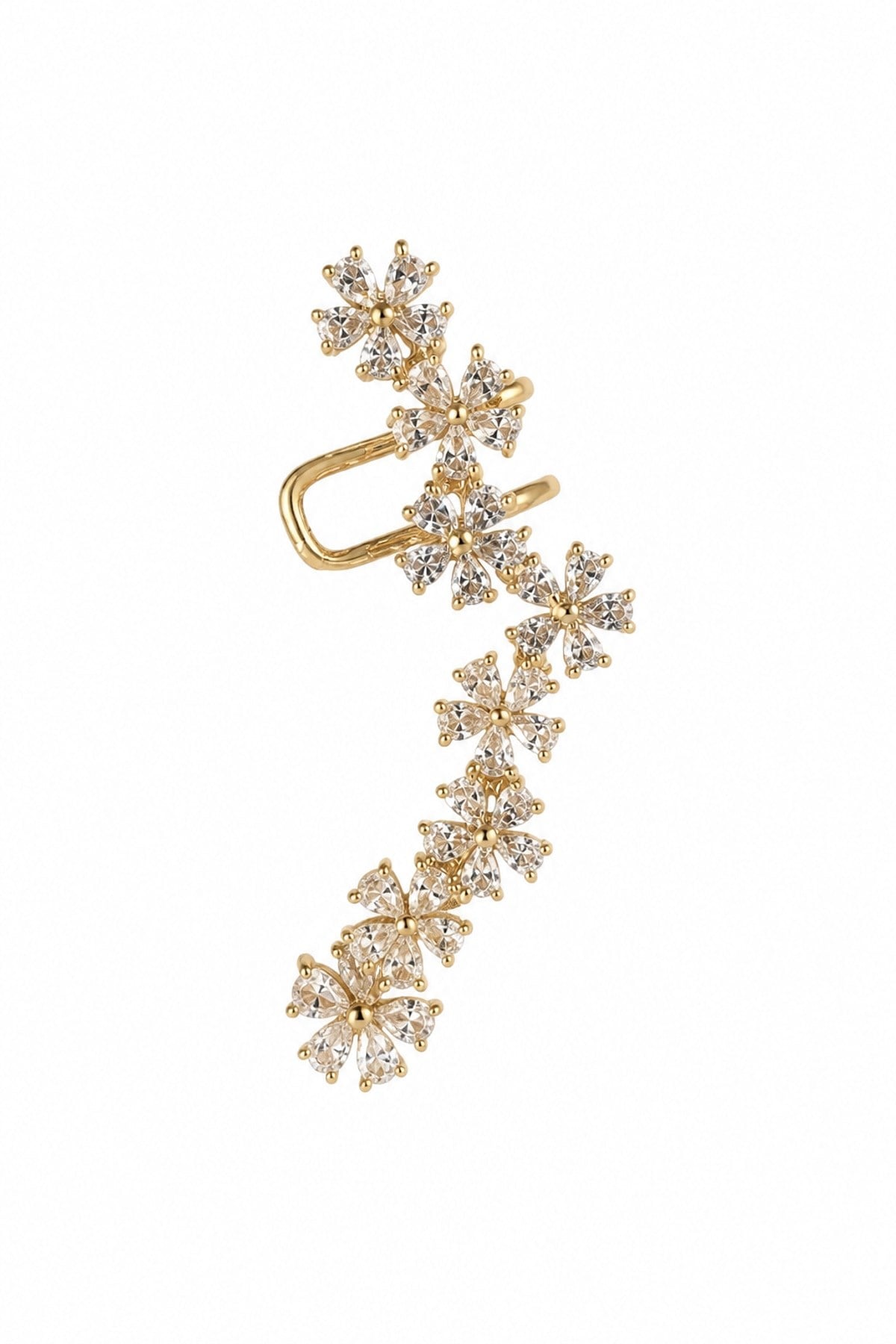 Çiçek Motif Taşlı Earcuff
