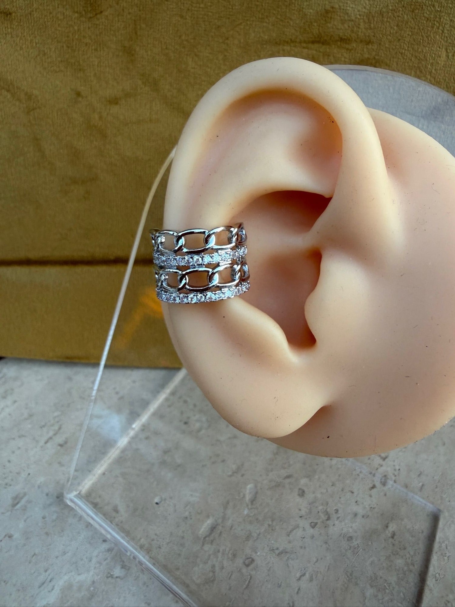 Çift Sıra Zincir Model Silver Earcuff