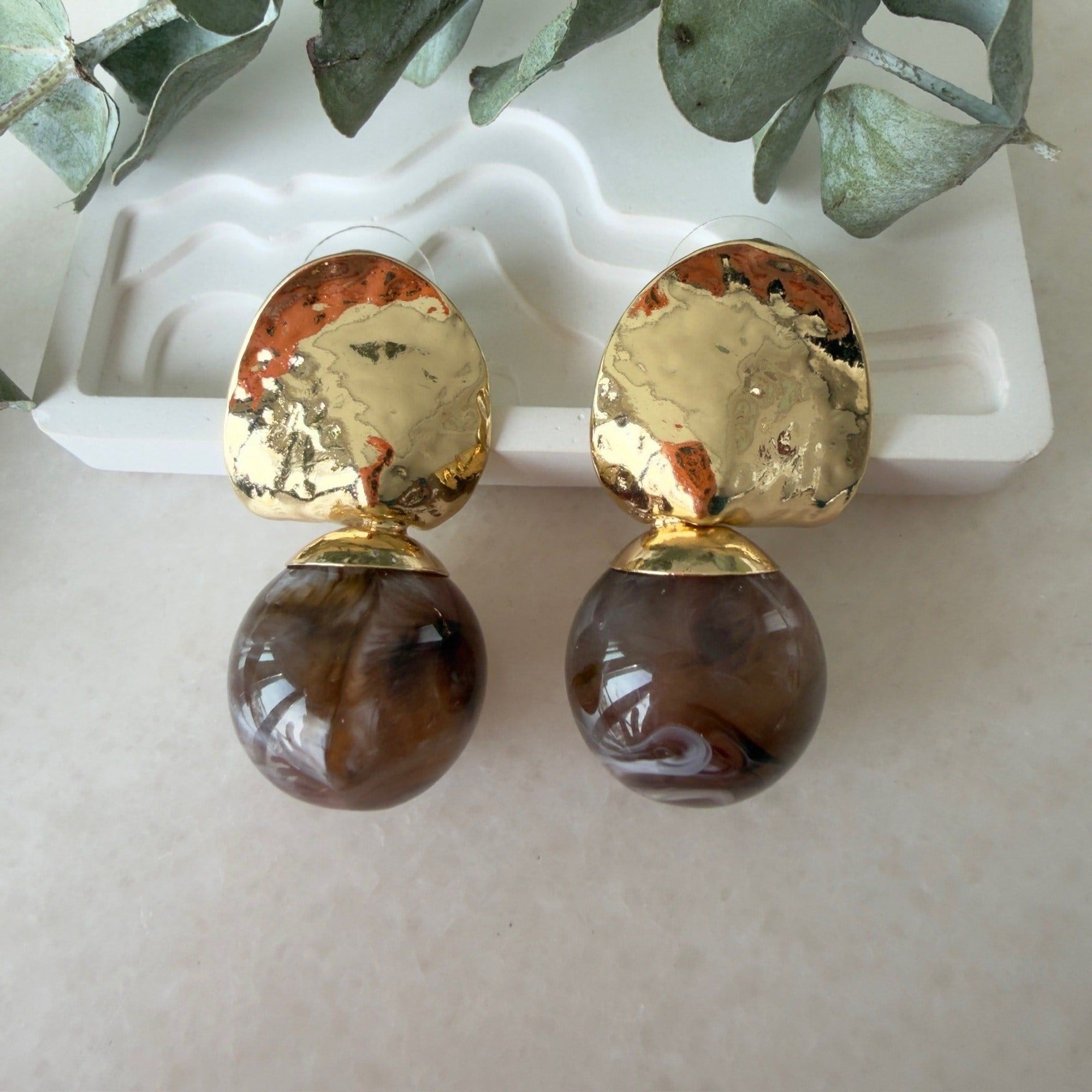 Dövme Gold Top Küpe (Kahve)