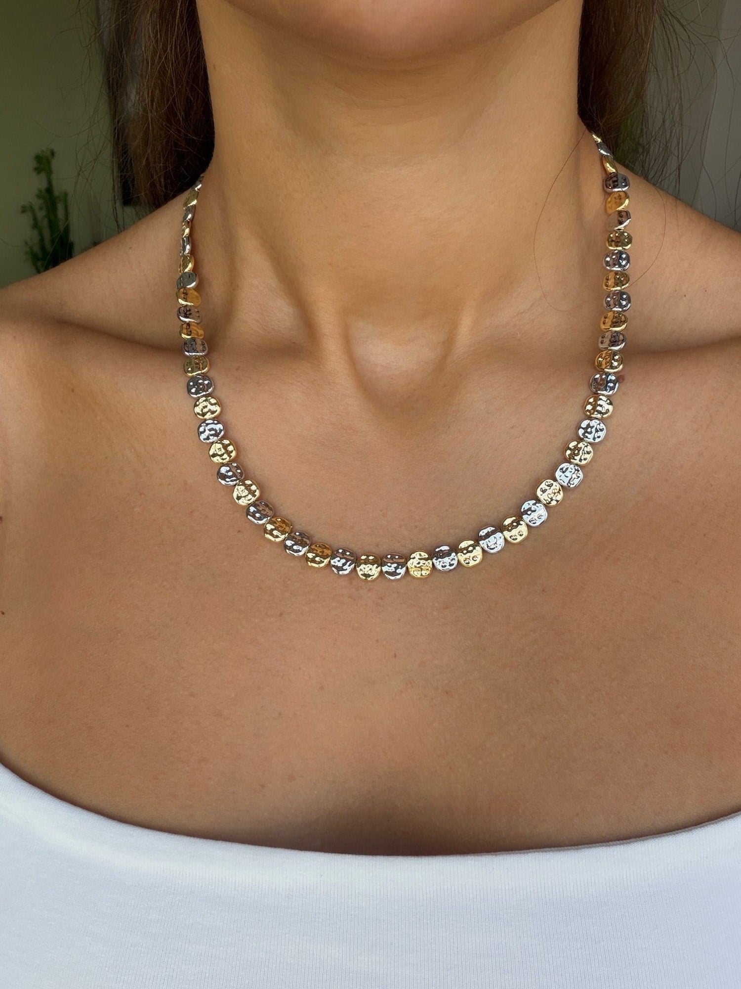 Ezme Boncuk Kolye (Silver-Gold)