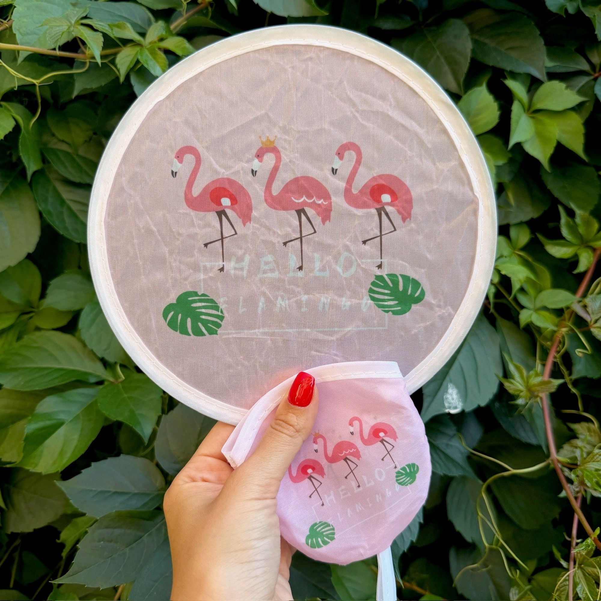 Flamingo Desenli Pembe Yelpaze