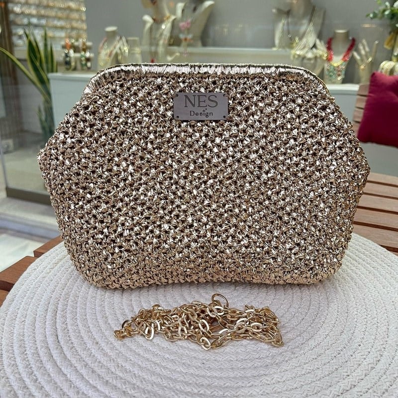 Gold İpli Burslu Clutch Çanta