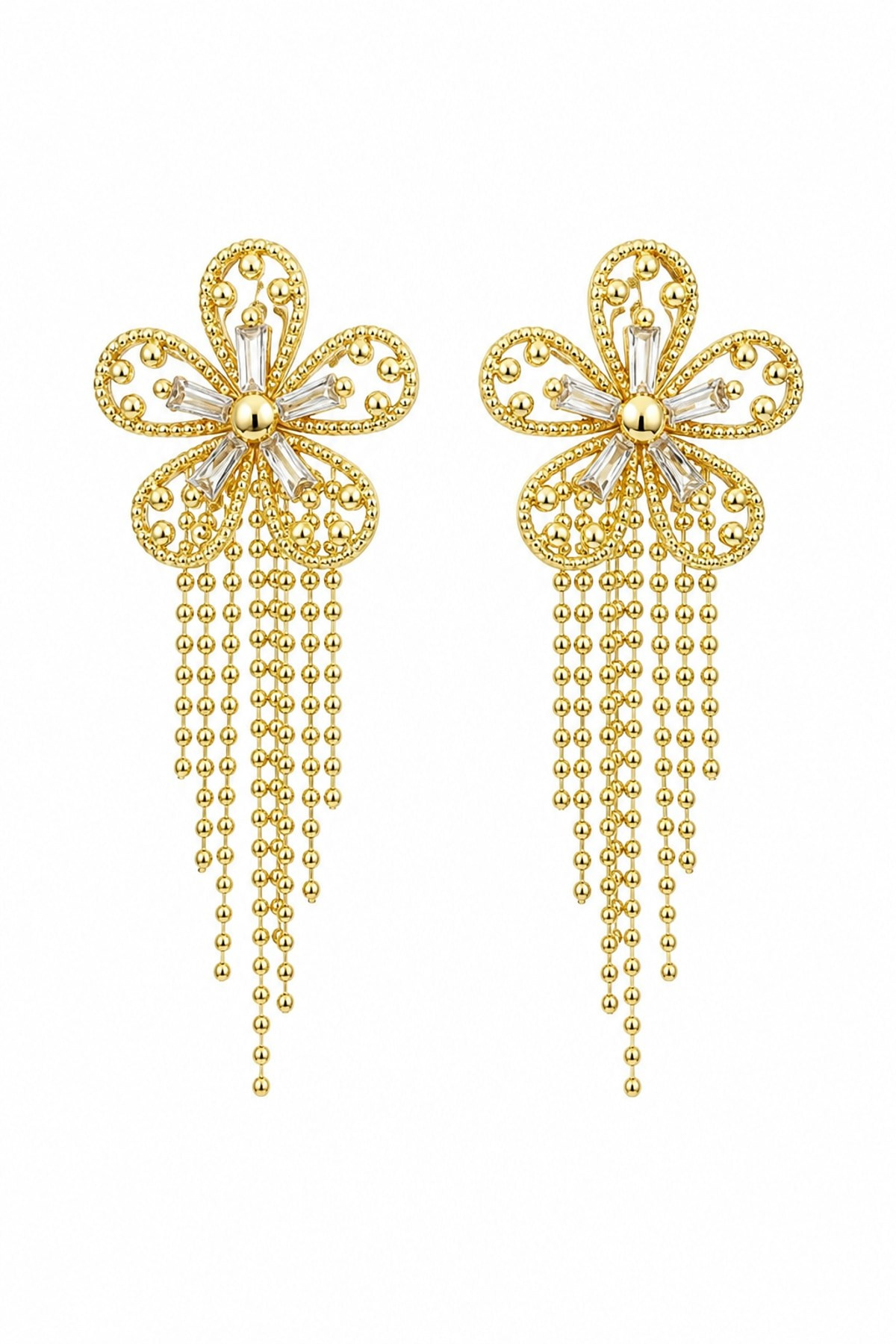 Gold Sarkıtlı Çiçek Küpe