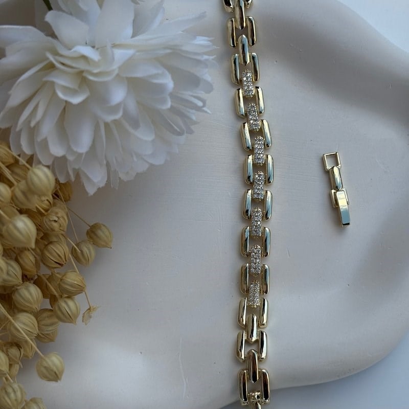 Gold Taşlı Zincir Bileklik (17+2 cm)