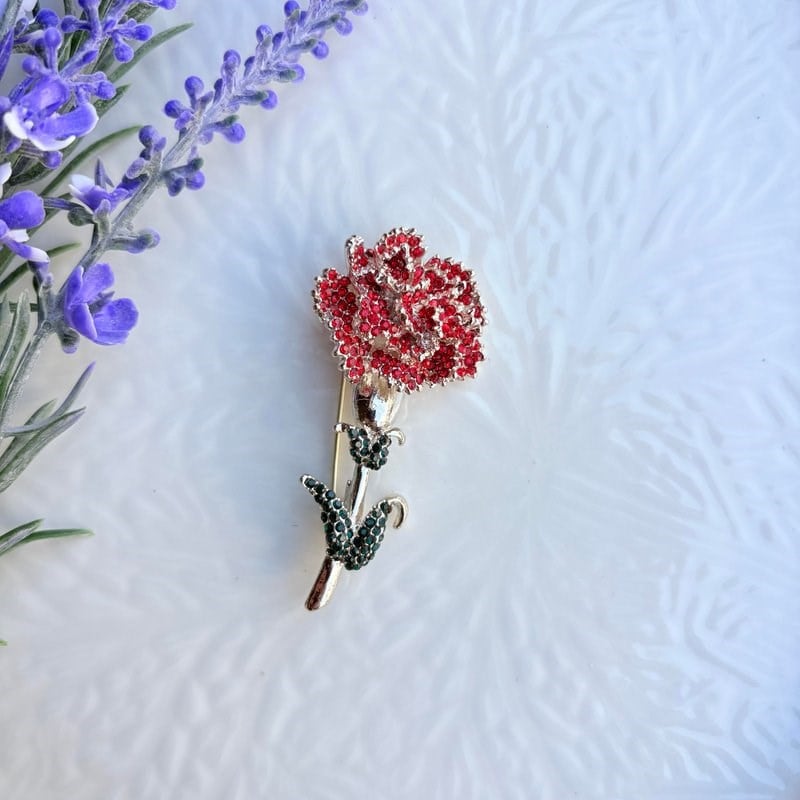 Gül Broş (Kırmızı Taşlı)