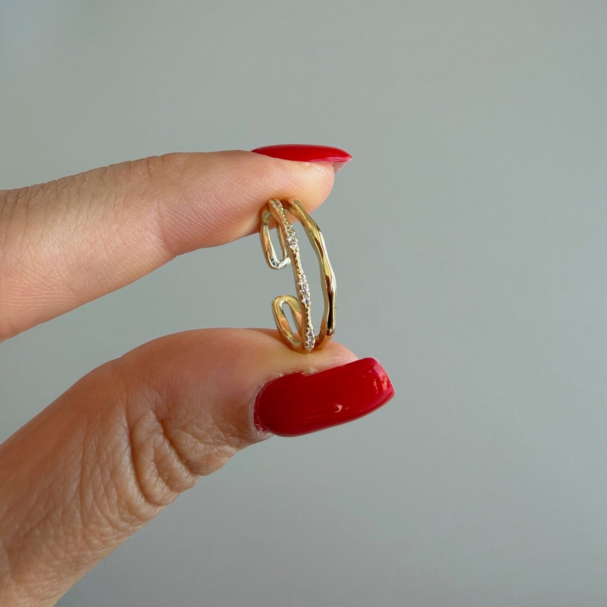 İkili İnce Taşlı Serçe Parmak Yüzüğü --gold