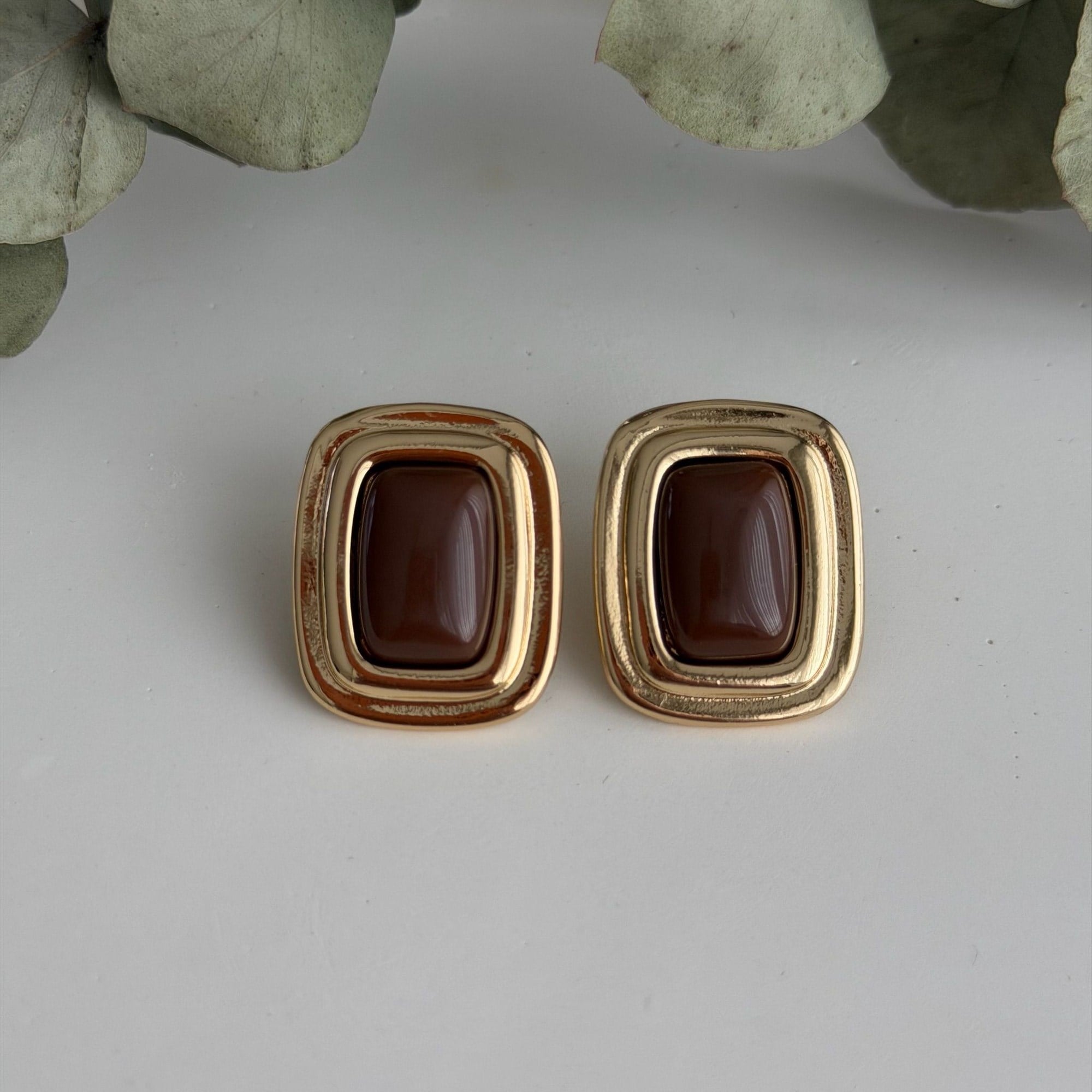 Kahverengi Gold Plaka Küpe