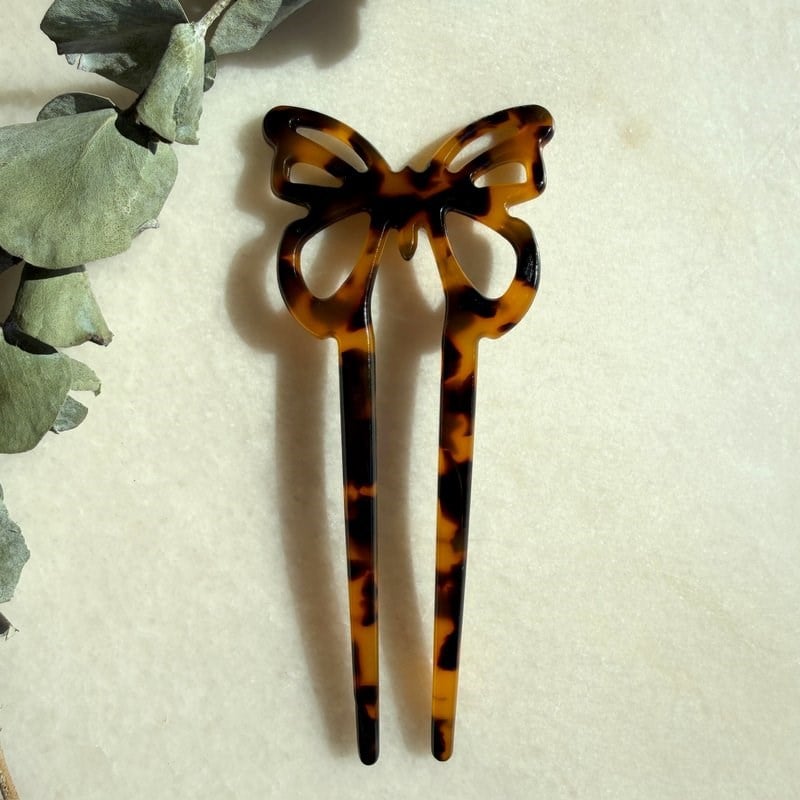 Kelebek Küçük Kemik Saç Pini (Leopar Desenli)