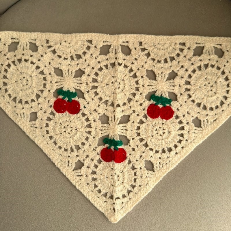 Kiraz Desenli Örgü Bandana