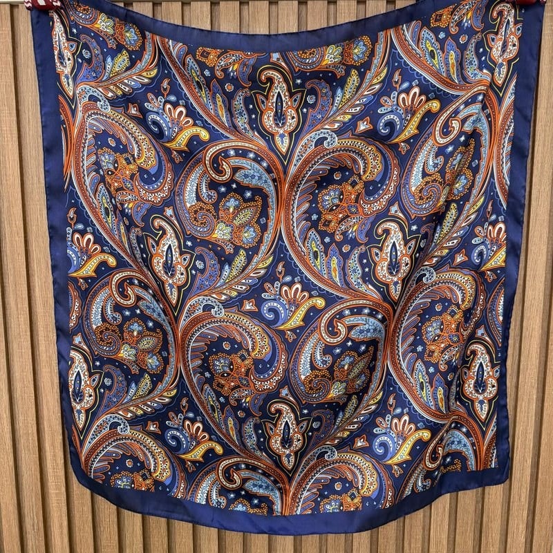 Lacivert Etnik Desen Fular (70x70)