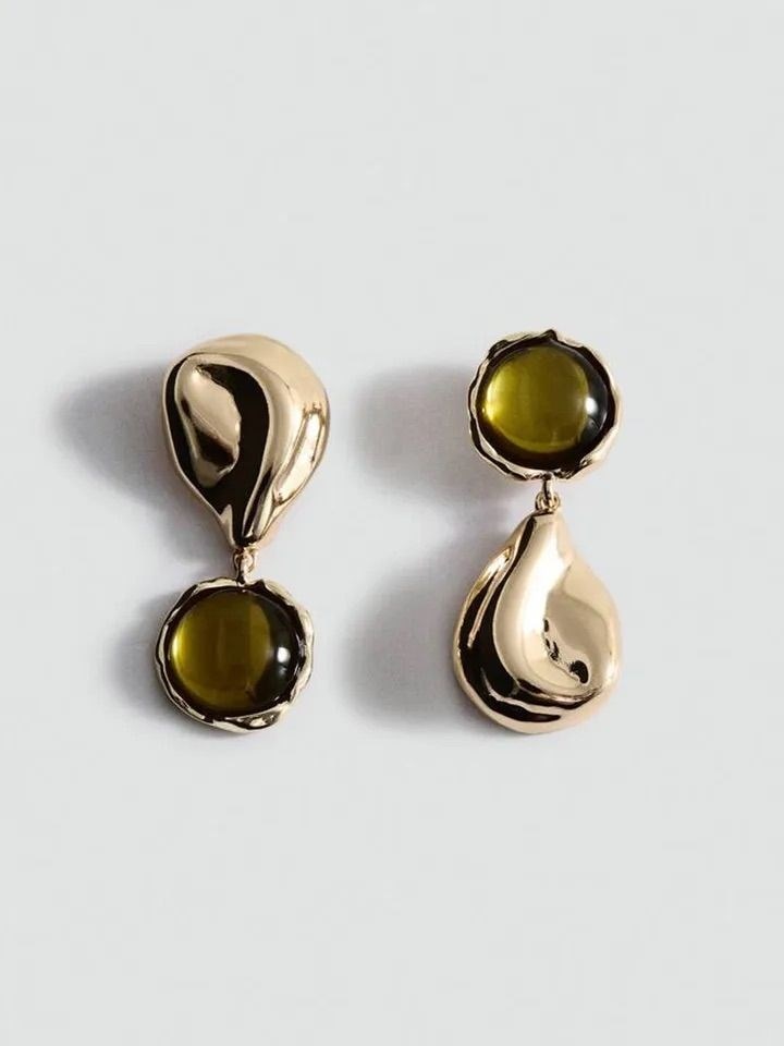 MNG Yeşil Reçine Gold Küpe