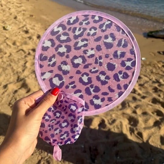 Mor Leopar Desenli Pembe Yelpaze