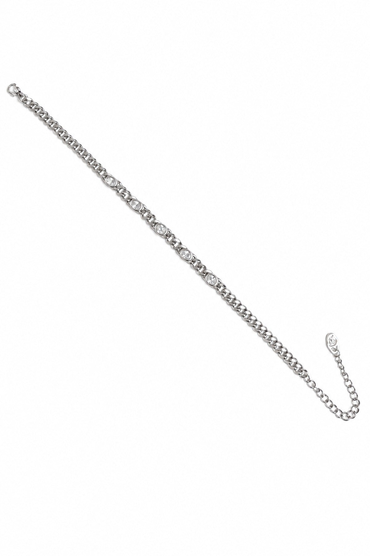 Oval Taş Zincir Silver Bileklik (15+5 cm)