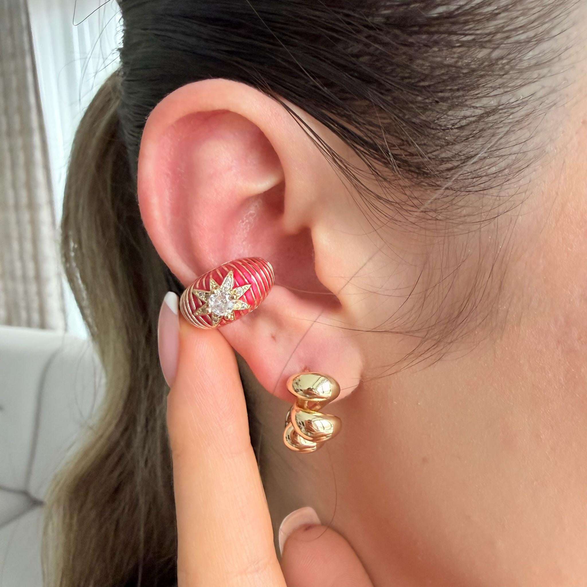 Pembe Bombeli Taşlı  Earcuff