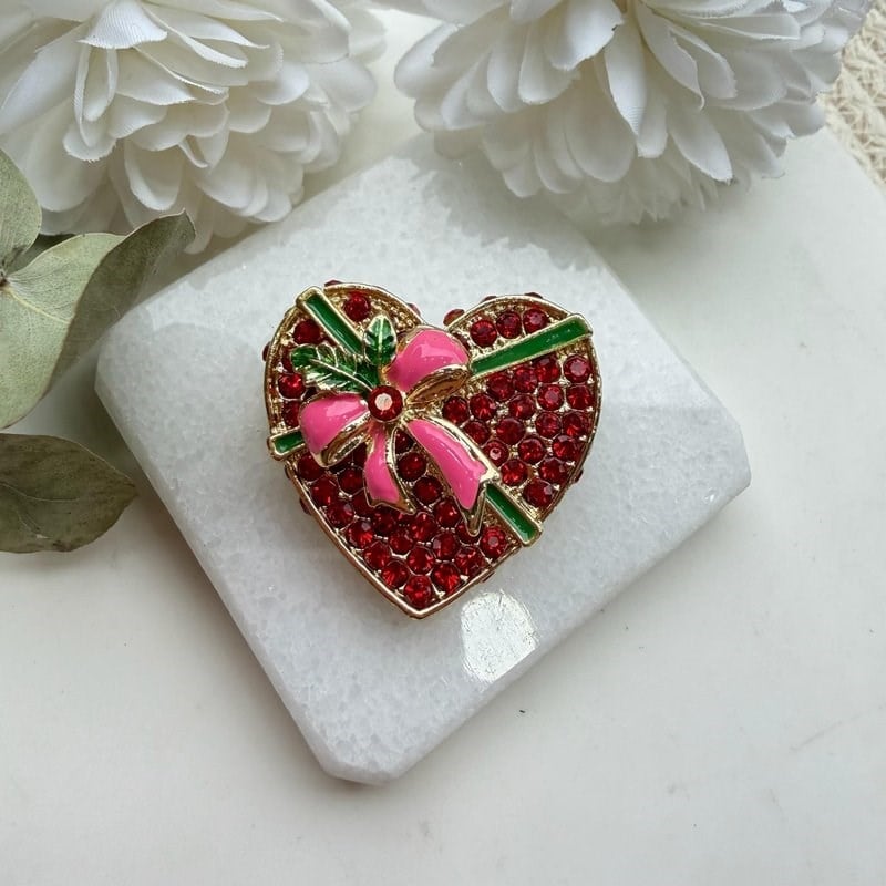Pembe Fiyonklu Kalp Yılbaşı Broş