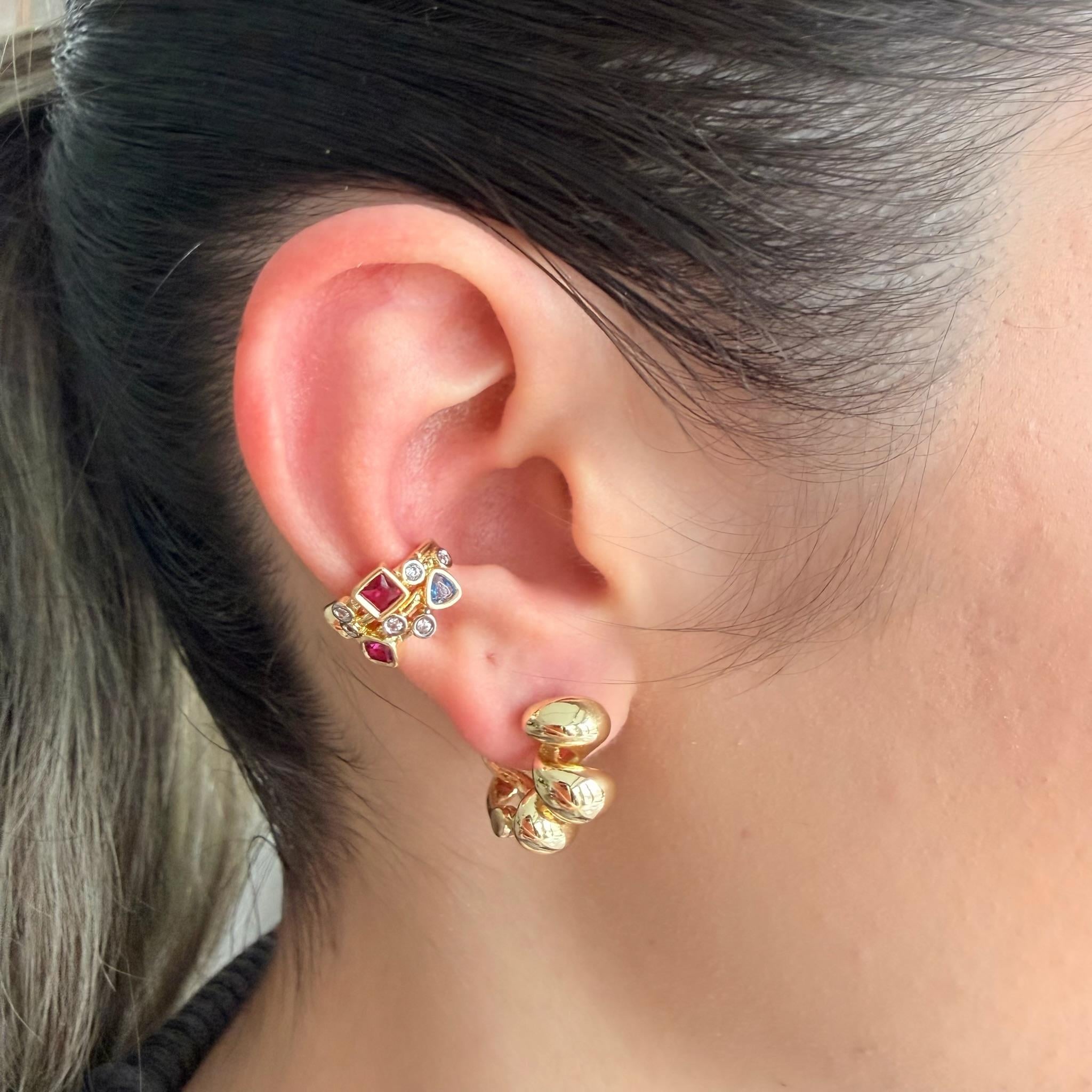 Pembe Mavi Taşlı Earcuff