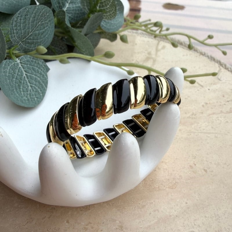 Renkli Gold Detaylı Boğumlu Lastik Bilezik