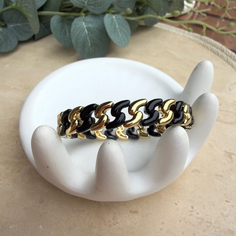 Renkli Gold Detaylı S Lastik Bilezik