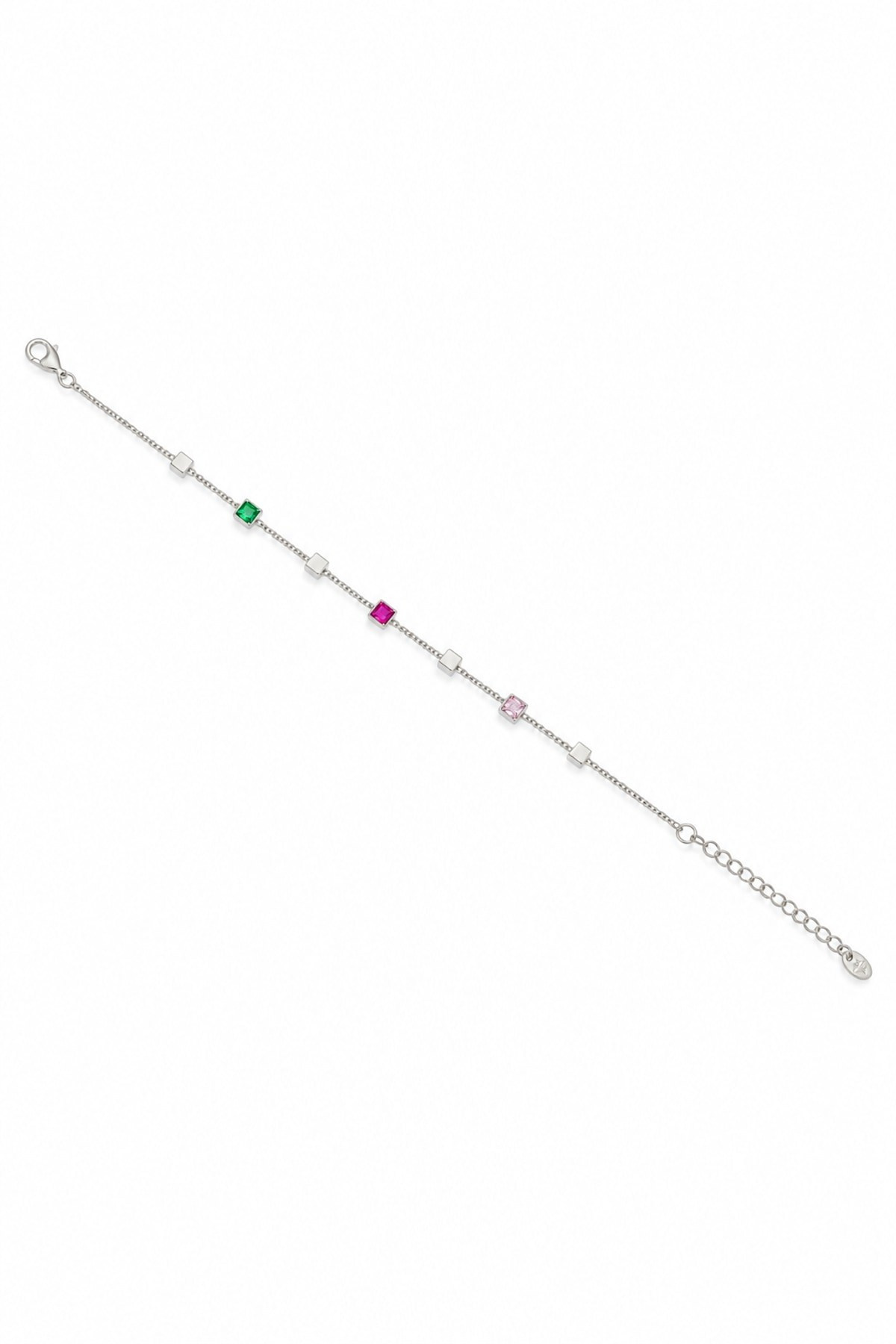 Renkli Taş Kare Model Silver Bileklik (17+5 cm)