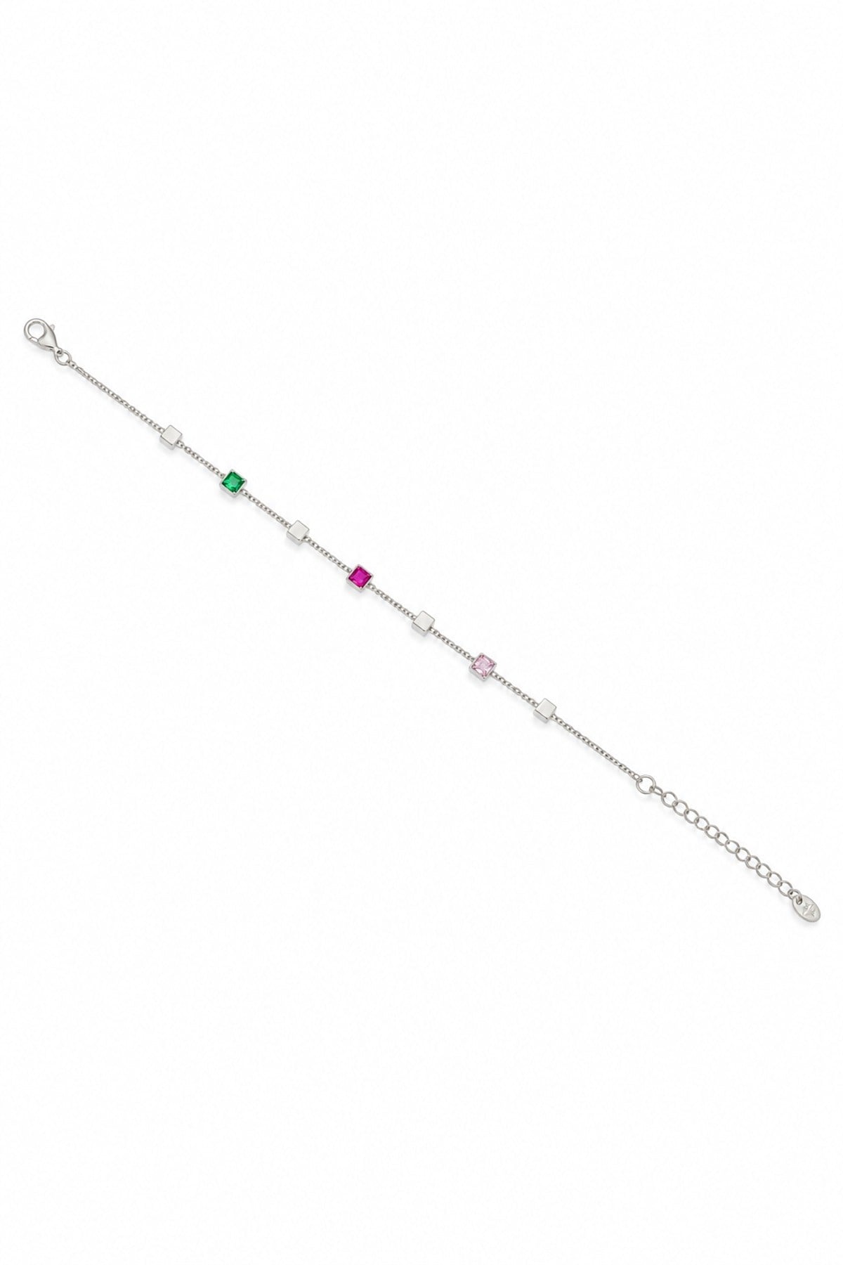 Renkli Taş Kare Model Silver Bileklik (17+5 cm)