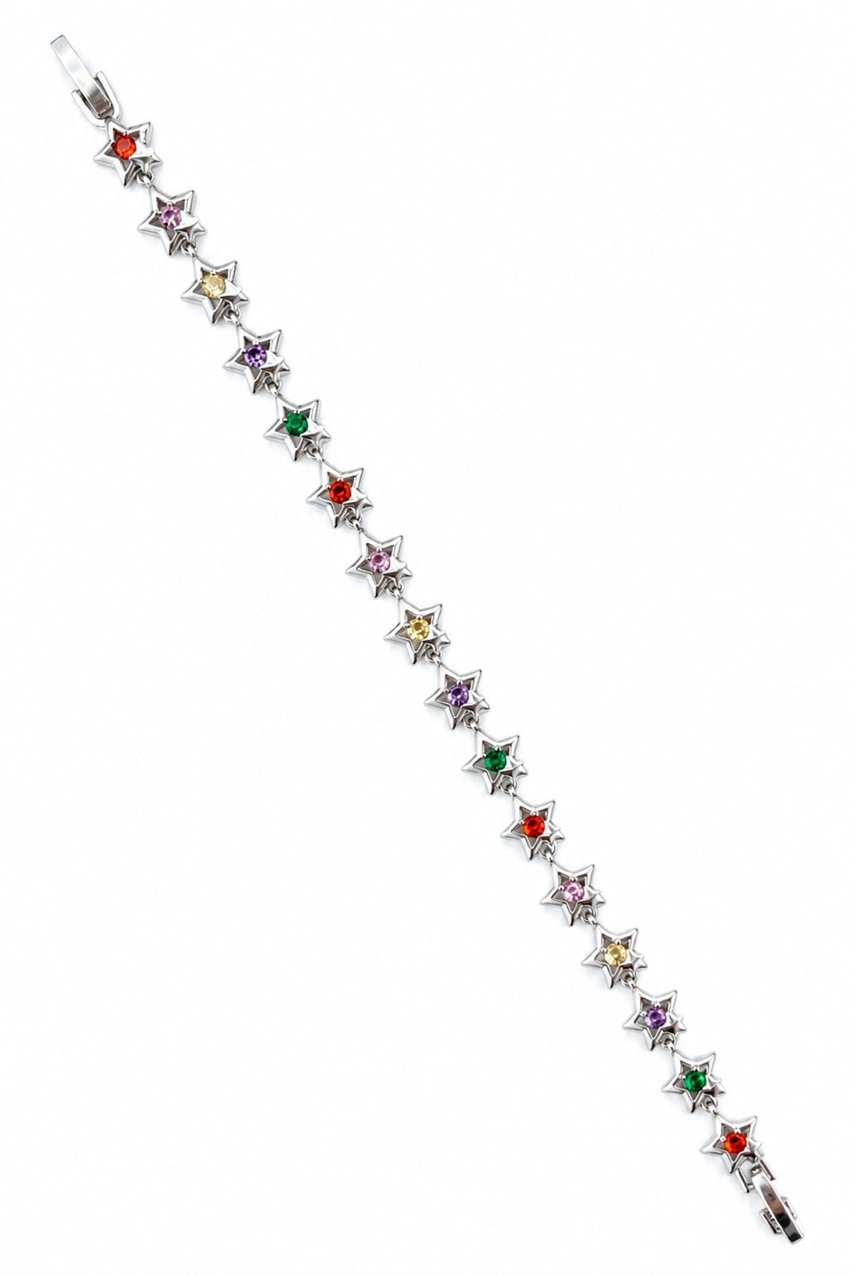Renkli Taş Yıldız Silver Bileklik (17+2 cm)