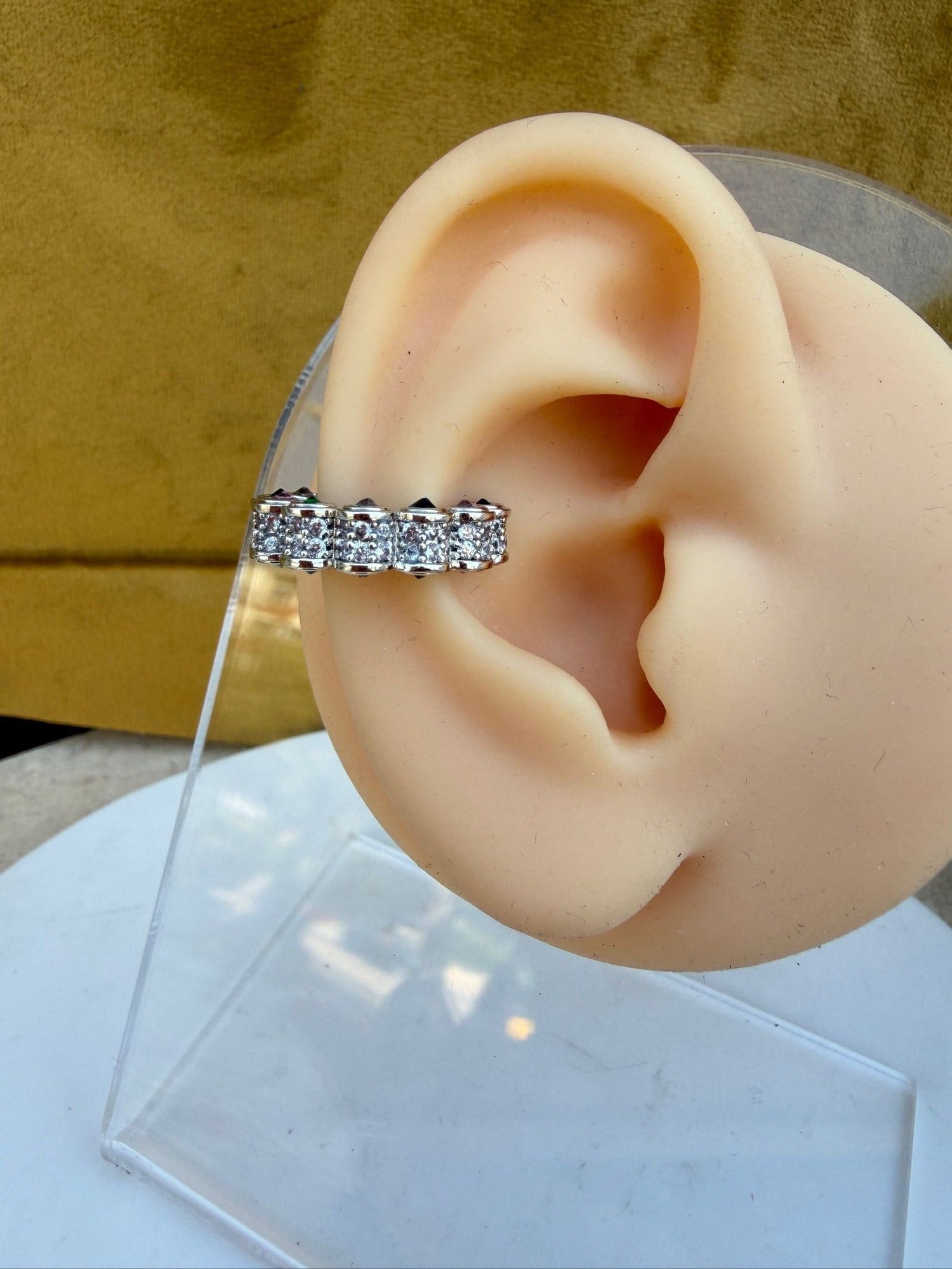 Renkli Taşlı Silindir Silver Earcuff