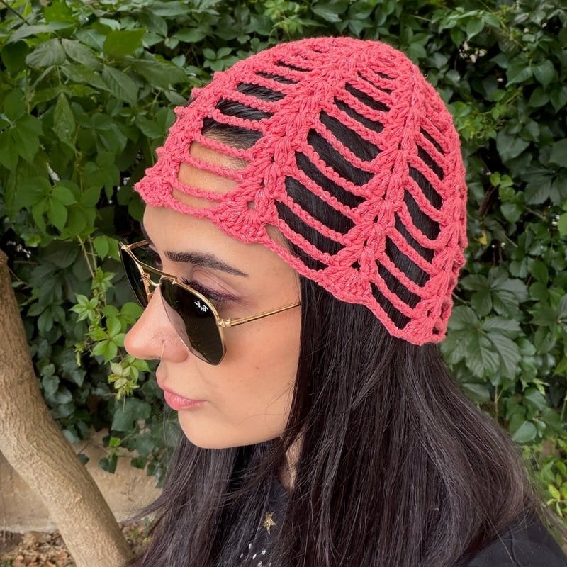 Simli Örgü File Bere (Pembe)