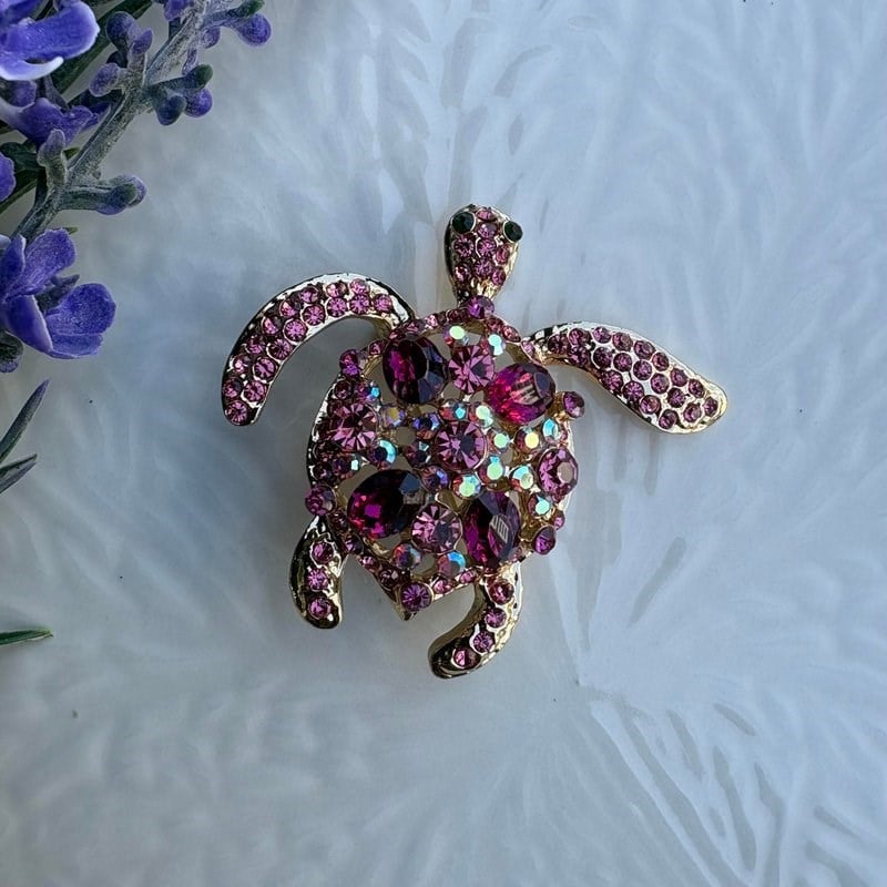 Su Kaplumbağası Broş (Pembe Taşlı)