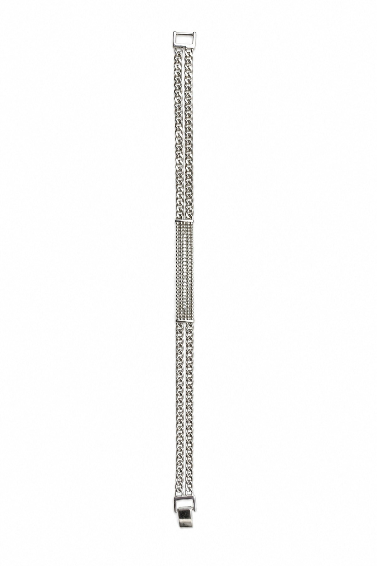 Taşlı Çift Zincir Detay Silver Bileklik (19 cm)