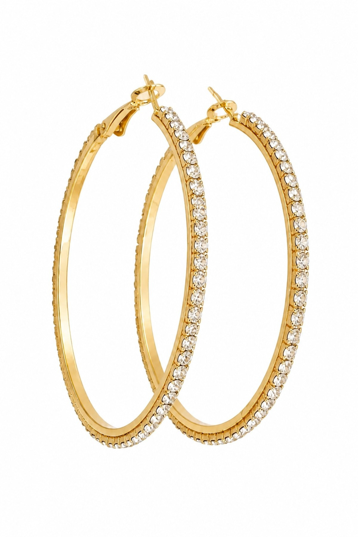 Taşlı Gold Halka Küpe (4cm)
