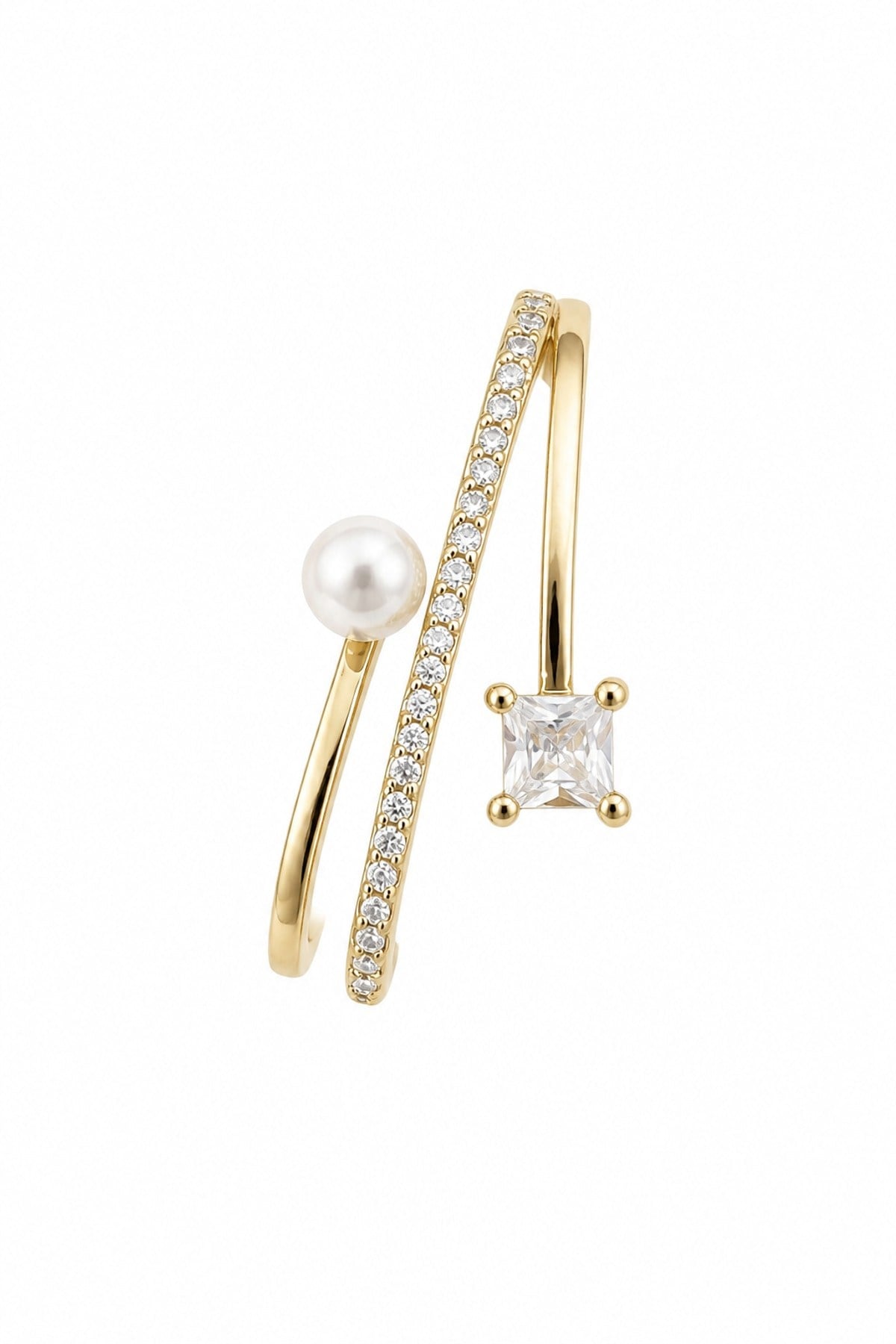Taşlı İnci Gold Earcuff
