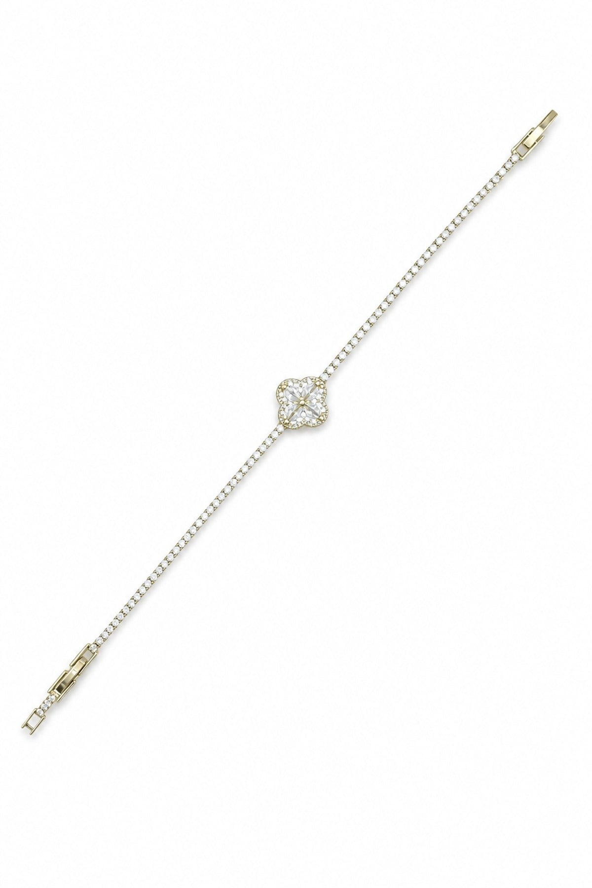 Taşlı Yonca Tamtur Bileklik (17+2 cm - Gold)