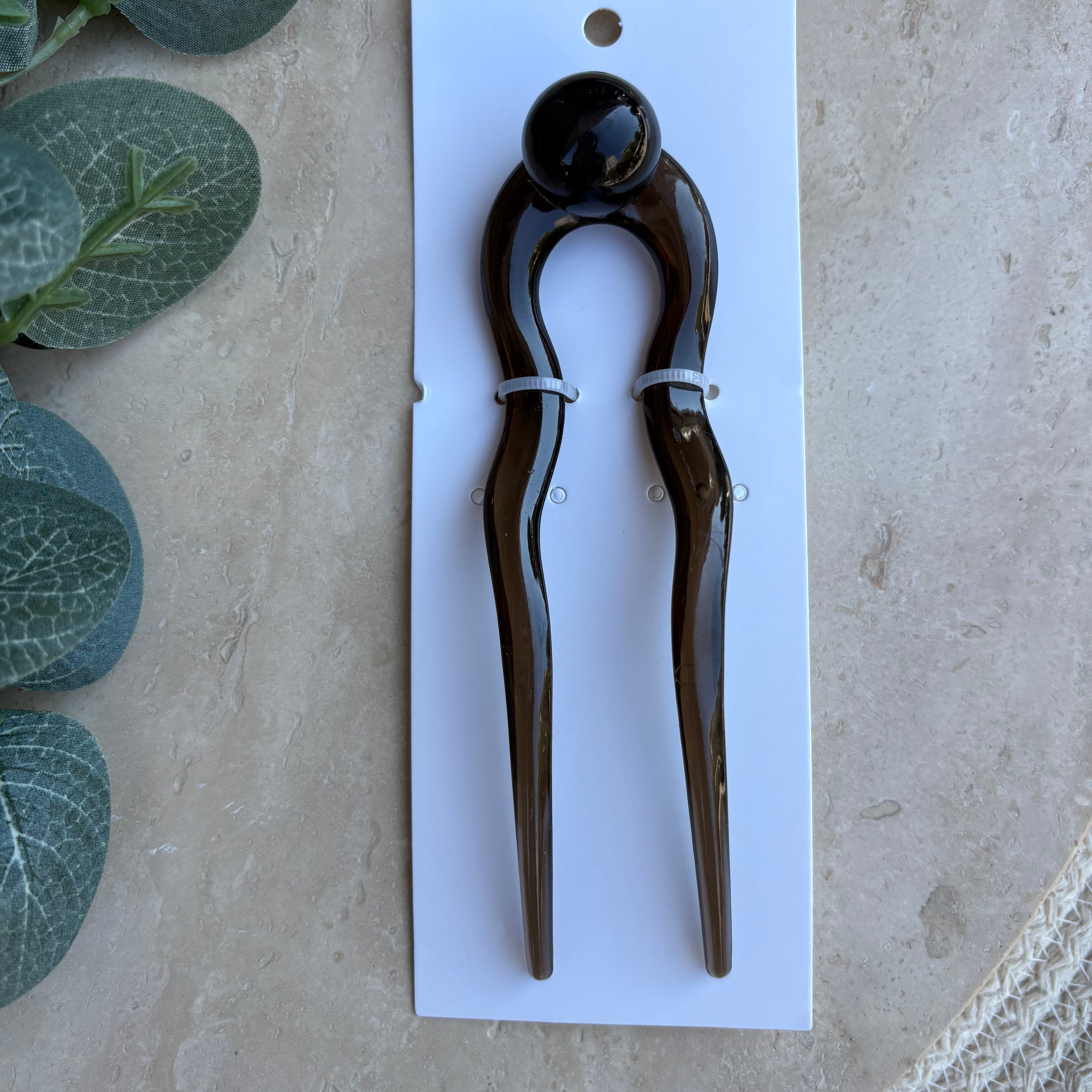 Top Detaylı Büyük Saç Pini (Kahverengi)